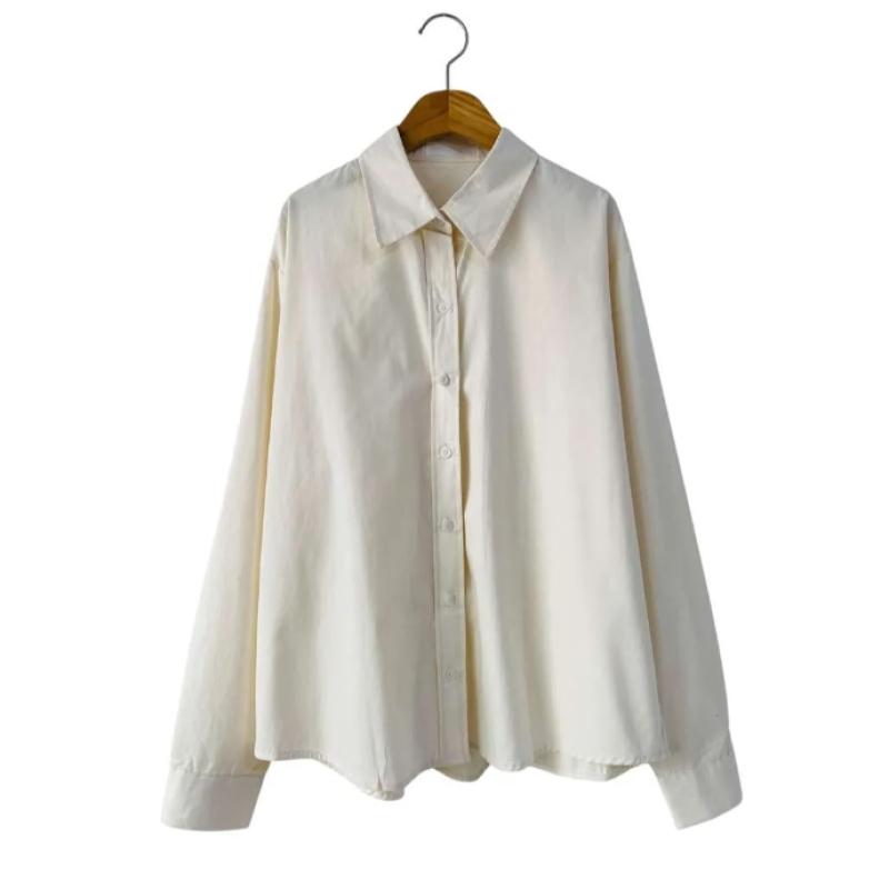 New Arrivals Open Run Women Simple Color Cotton Loose Fit Classic Blouse