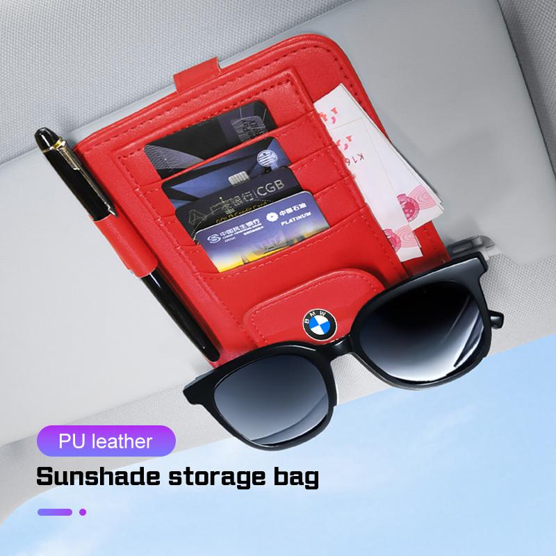 Leather Car Visor Glasses Clip Multi-Pockets Sunglasses Storage for BMW E70 E90 F48 G30 G20 G70 X1 X2 X3 X5 X6 X7 M3 M5 M6 i8 i7 RL7