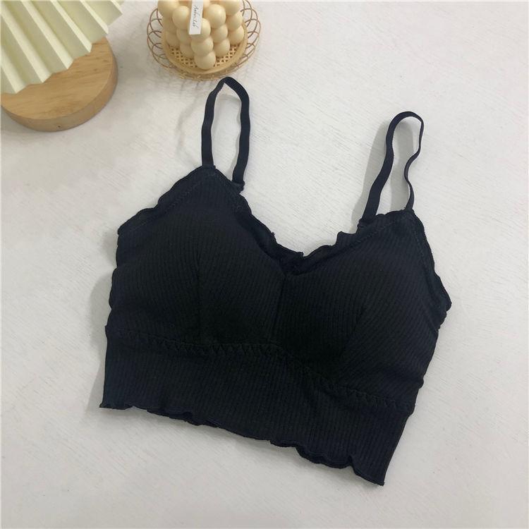 Women Long Bras Ruffles Solid Black White Bras For Female Brassiere Elastic Girls Bras Workout Sports Bra Tank Tops