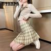Super-hot SchoolSkirt Plaid Pleated Skirt Female Spring Summer High Waist Short Skirt Fall College Wind Yellow A-character Skirt