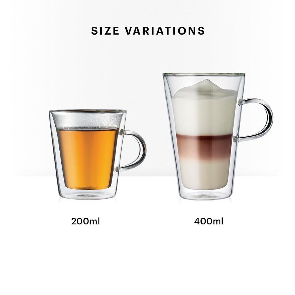 BODUM Glass Cup Tumbler BODUM CANTEEN Double Wall Mug 200ml Set of 2 Retention Double Walled Heat Resistant Glass Microwave Safe Oven Safe Dishwasher