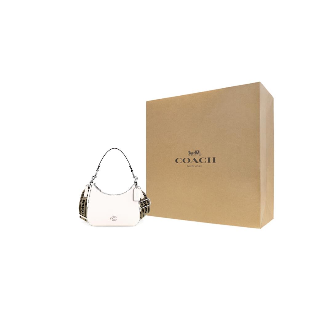 New COACH Hobo Canvas With Leather Crescent Bag Shoulder Bag Crossbody Bag Handbag Medium Size Women's White CJ842-CHK