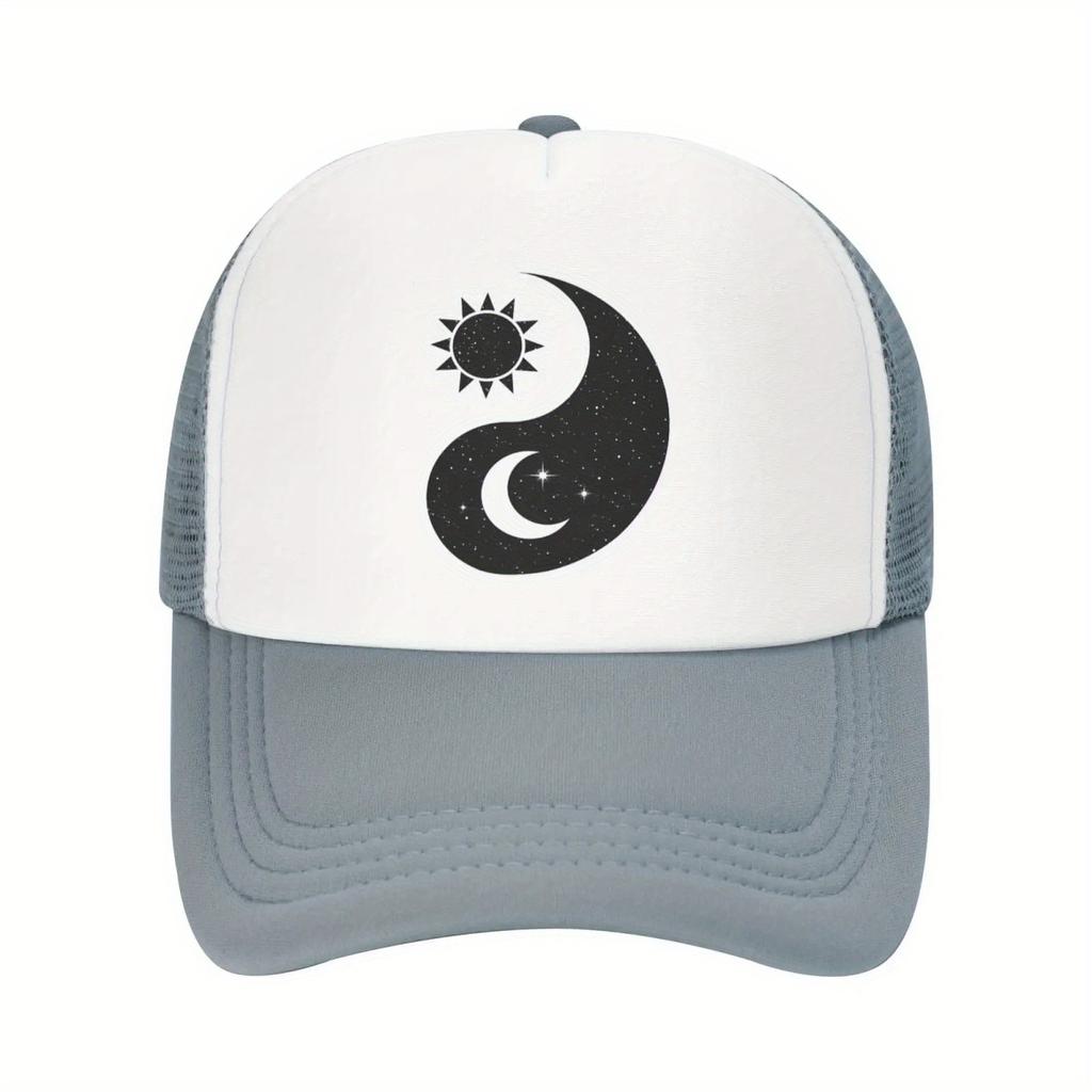 Yin Yang Sun Moon Graphic Trucker Hat Green White Adjustable Unisex Baseball Cap Casual Outdoor