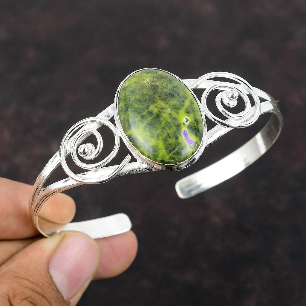 Stichtite Cuff Bracelet Natural Gemstone Jewelry 925 Sterling Silver Bangle Handmade Jewelry Adjustable Bangle Stylish Jewelry Gift For Mom
