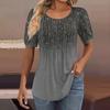 Женские пышные туники с короткими рукавами, топы, плиссированные блузки с воротником, повседневные свободные весенне-летние футболки