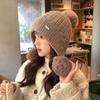 Women’s Winter Woolen Hat Warm Rabbit Hair Hat Ear Protection Hat Cute Woolen Ball Pullover Hat