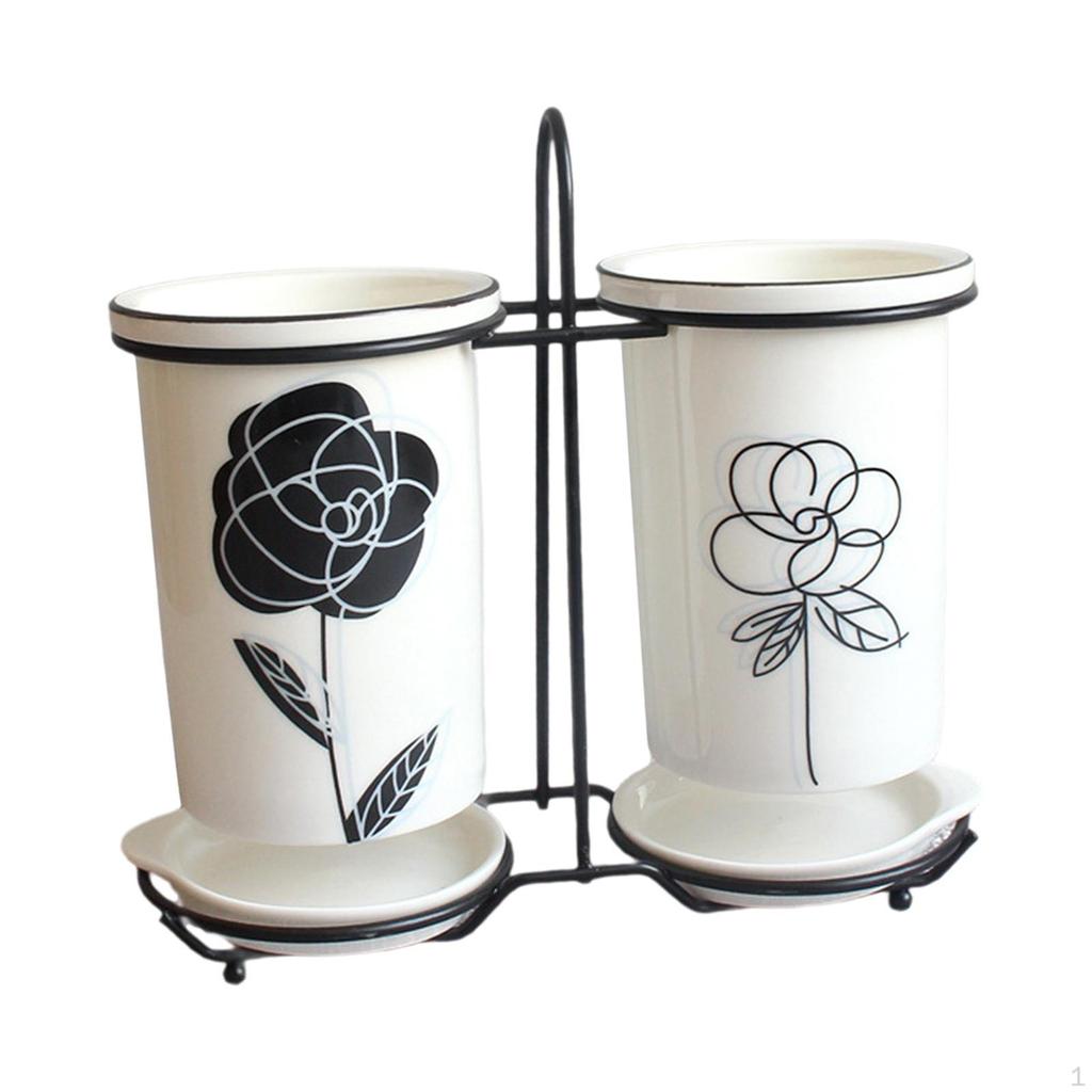 Chopsticks Cage Holder Ceramic Draining Organizer Practical Home Multifunctional 2 Cups