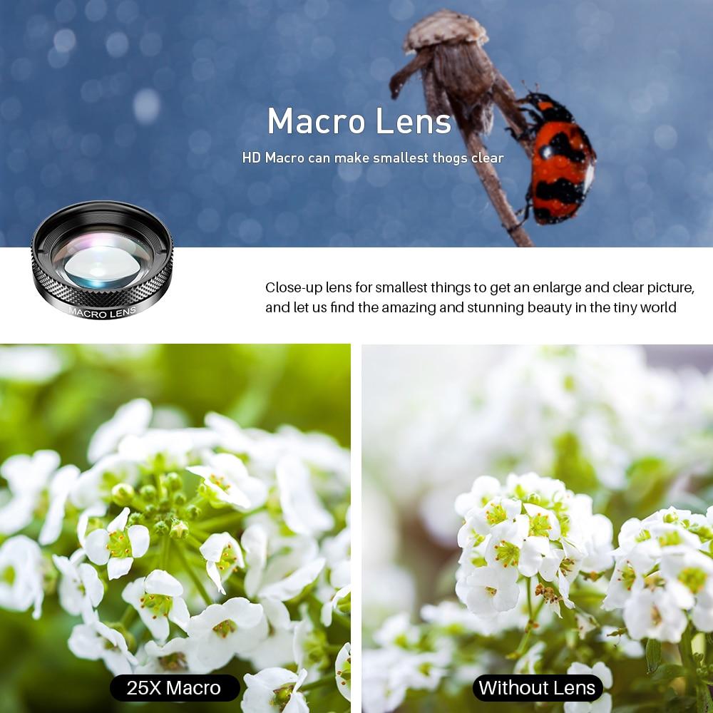 APEXEL Universal 6 In 1 Phone Camera Lens Kit Fish Eye Lens Wide Angle Macro Lens CPL/StarND32 Filter for Almost All Smartphones