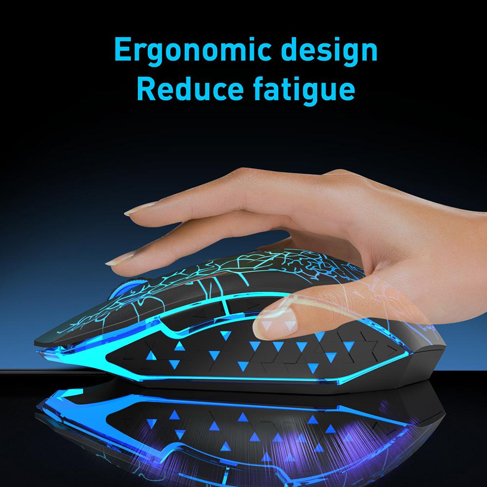 Перезаряжаемая беспроводная мышь RGB 2,4 ГГц, бесшумная игровая мышь с регулируемым разрешением и светодиодной подсветкой, компьютерная геймерская мышь