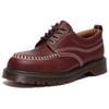 Amp Vintage Round Toe Thick Sole Lace-Up Casual Leather Shoes Unisex Shoes Deep-Red 42091600