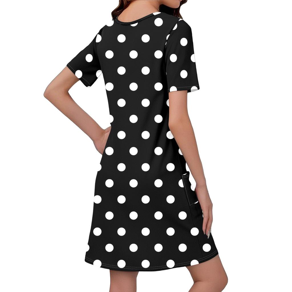 Женское повседневное и модное платье средней длины с V-образным вырезом и коротким рукавом с принтом