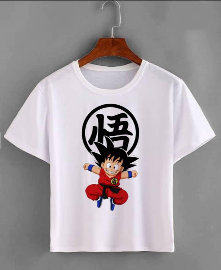 2026 Summer Dragon Ball Kid Goku Unisexs TShirt White Wu Symbol Graphic 100 Cotton Oversized Breathable Casual Short Sleeve Tee