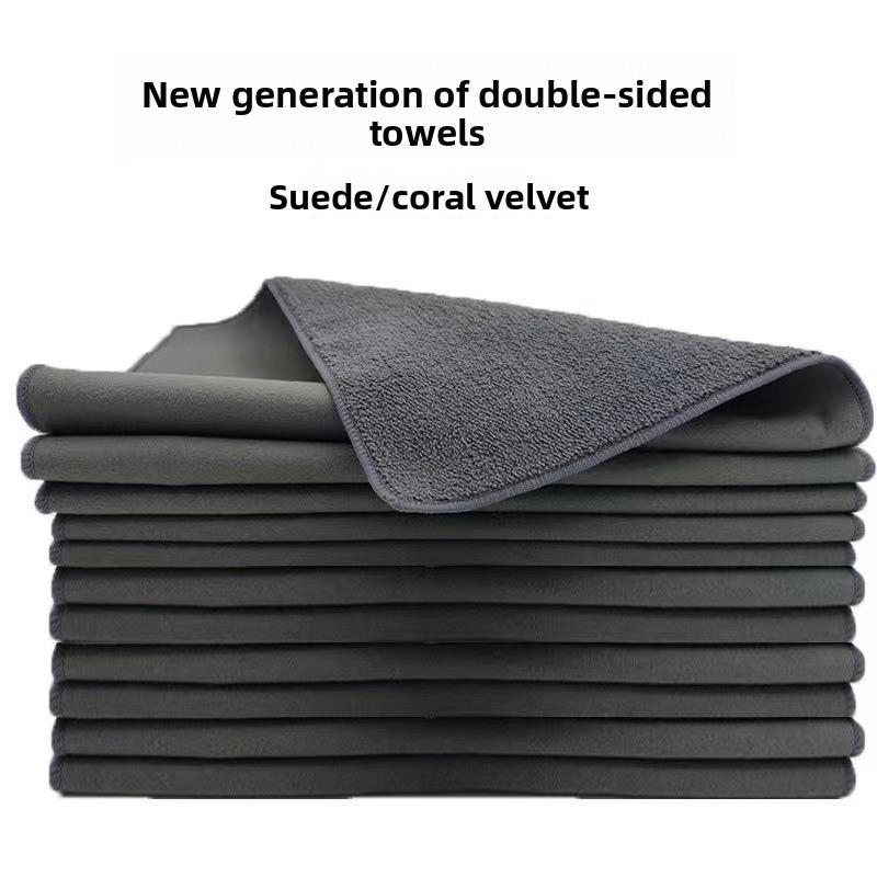 Утолщенное двухстороннее полотенце для чистки и детализации автомобиля с двухслойным впитывающим полотенцем