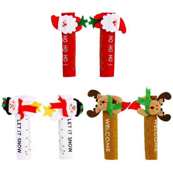 Yousheng 1 Pair Christmas Refrigerator Handle Gloves Santa Claus Snowman Elk Kitchen Fridge Handle Cover Set Home Decoration
