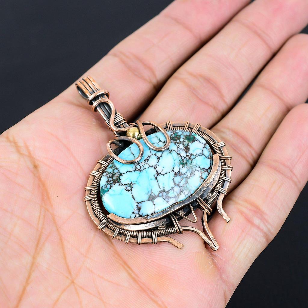 Ювелирные изделия ручной работы с бирюзовым драгоценным камнем из чистой медной проволоки, обернутые подвеской