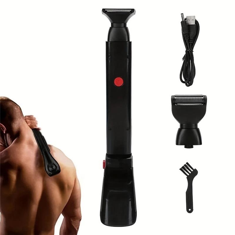 Back Hair Removal 2 In 1 Electric Back Shaver Rechargeable Foldable Handle Facial Hair Trimmer Men Body Grooming Tool Groomer
