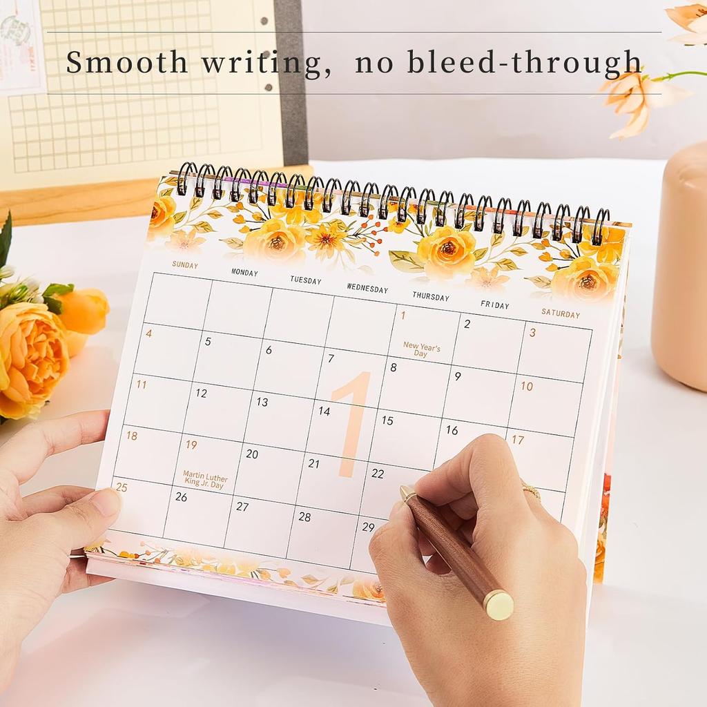 Desk Calendar 2026-2027, Small Desktop Calendar 6.8" x 8"with Floral Design, 18-Month Flip Calendar with Daily Blocks for Teacher, Office & Home,