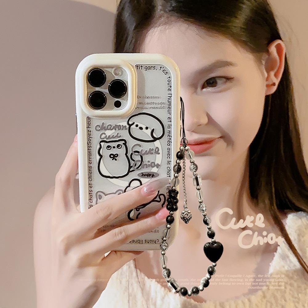 Simple Cartoon Cat and Dog Suitable for IPhone16 Mobile Phone Case 15 Mobile Phone Case IPhone13 Magnetic Suction 12 Anti-fall 14 Hard