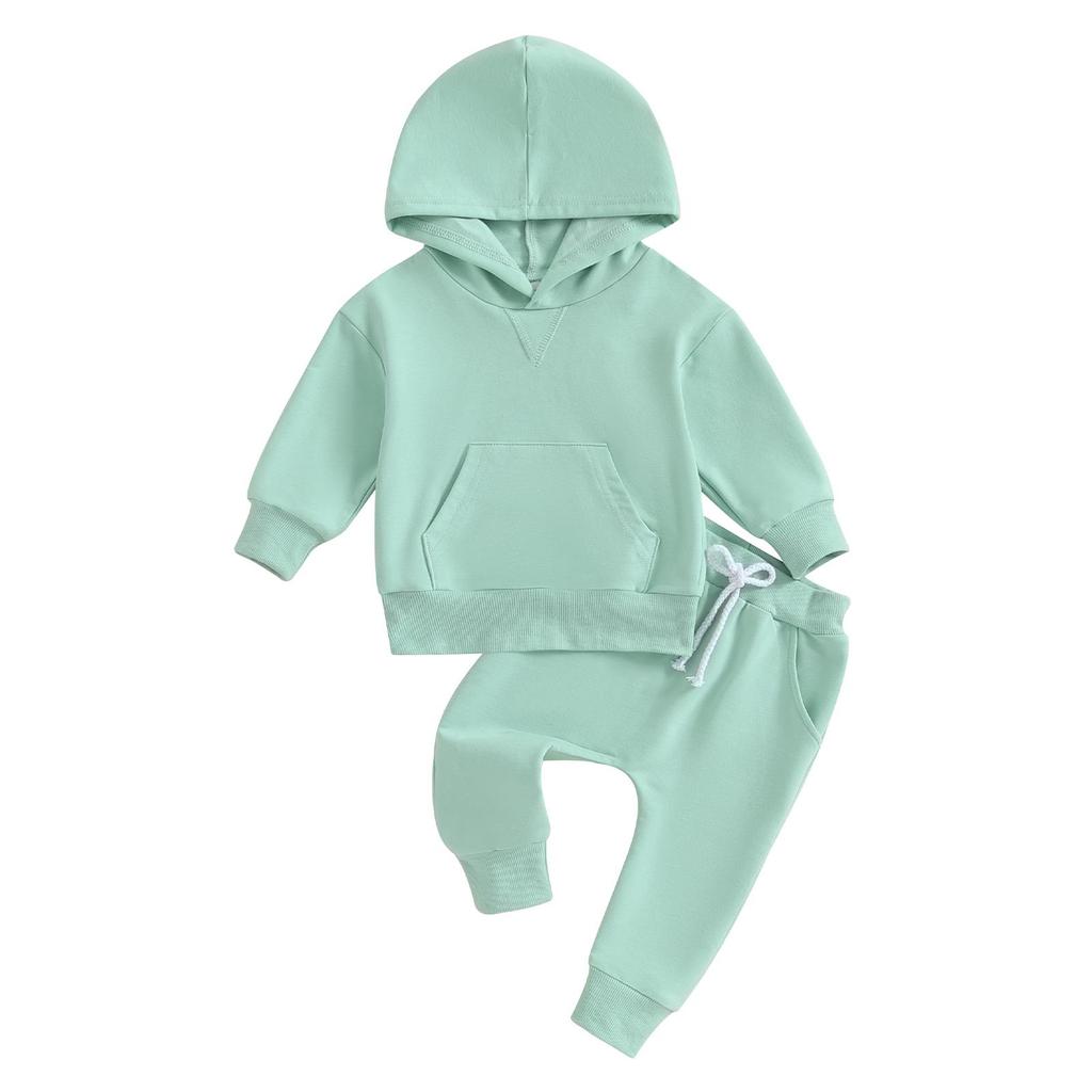 Комплект штанов для новорожденных, повседневные однотонные свободные толстовки с капюшоном и штаны с эластичной резинкой на талии для малышей, 6 мес, 12 мес, 18 мес, 24 мес, 3 года, детские брючные костюмы, костюмы
