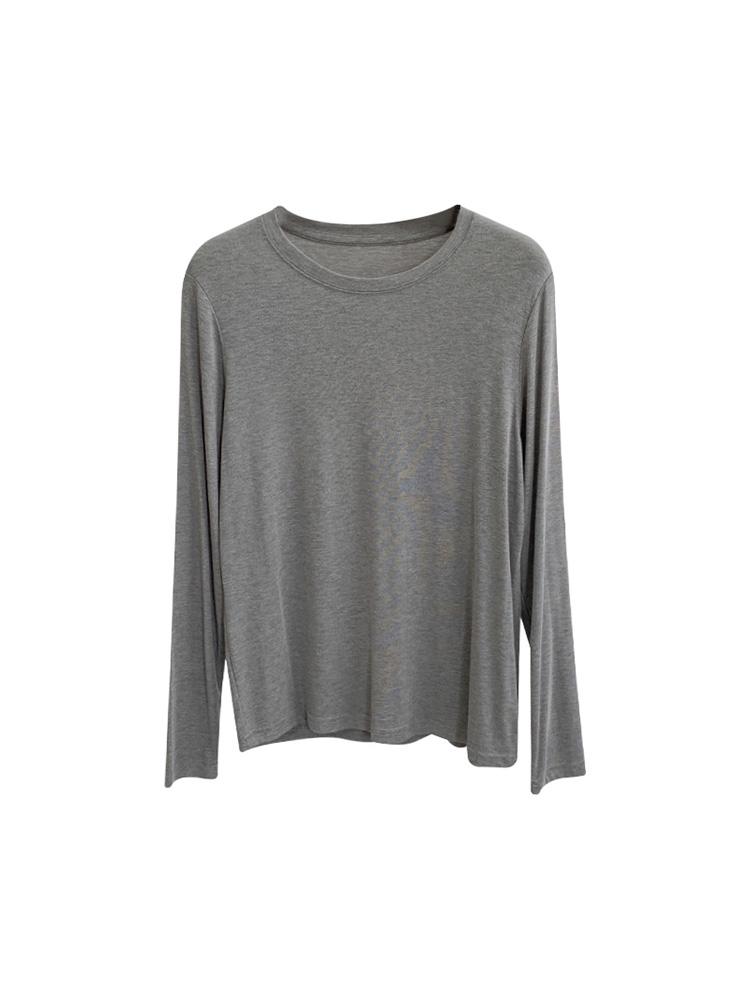 Women's Glutinous Rice Crew Neck Long Sleeve Soft T-Shirt - Spring Friendly, Solid Color, Drapey Base Layer.