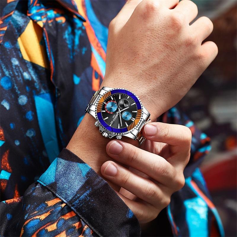 Новые роскошные кварцевые часы с хронографом для мужчин с золотым ремешком из нержавеющей стали, водонепроницаемые мужские часы, роскошные наручные часы