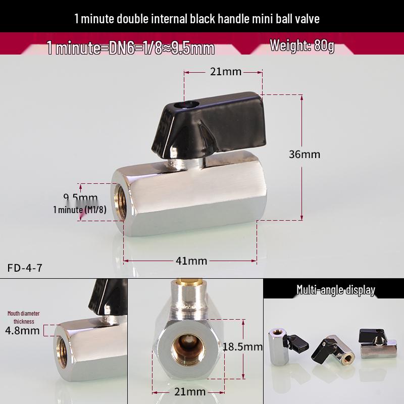 1/4 DN8 Multi-Thread Mini Ball Valve - Double Internal & External Copper Valve Switch