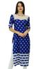 Womens Designer Blue Cotton Kurta Long Straight Kurti Classic Chic Indian