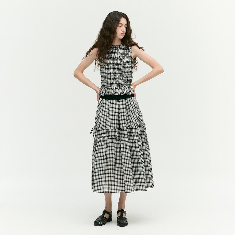 Ibiem Shirring Detail Check Skirt Emq6Wsk010
