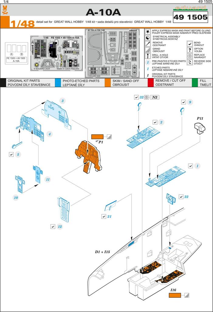 Eduard 1/48 A-10A Etching Parts (for Great Wall) Plastic Model Kit EDU491505 (Airplane)