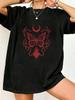 Black Oversized T Shirt With Red Butterfly Moon And Heart Print For Casual Wear