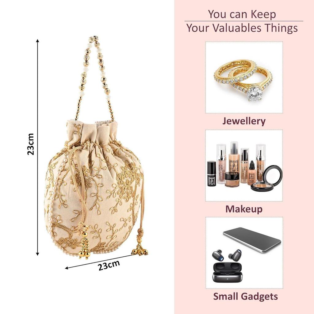Сумки-потли для дам и девушек | Женские подарочные мешочки для праздничных сезонов | Сумка-кошелек для невесты с вышивкой - кремовый