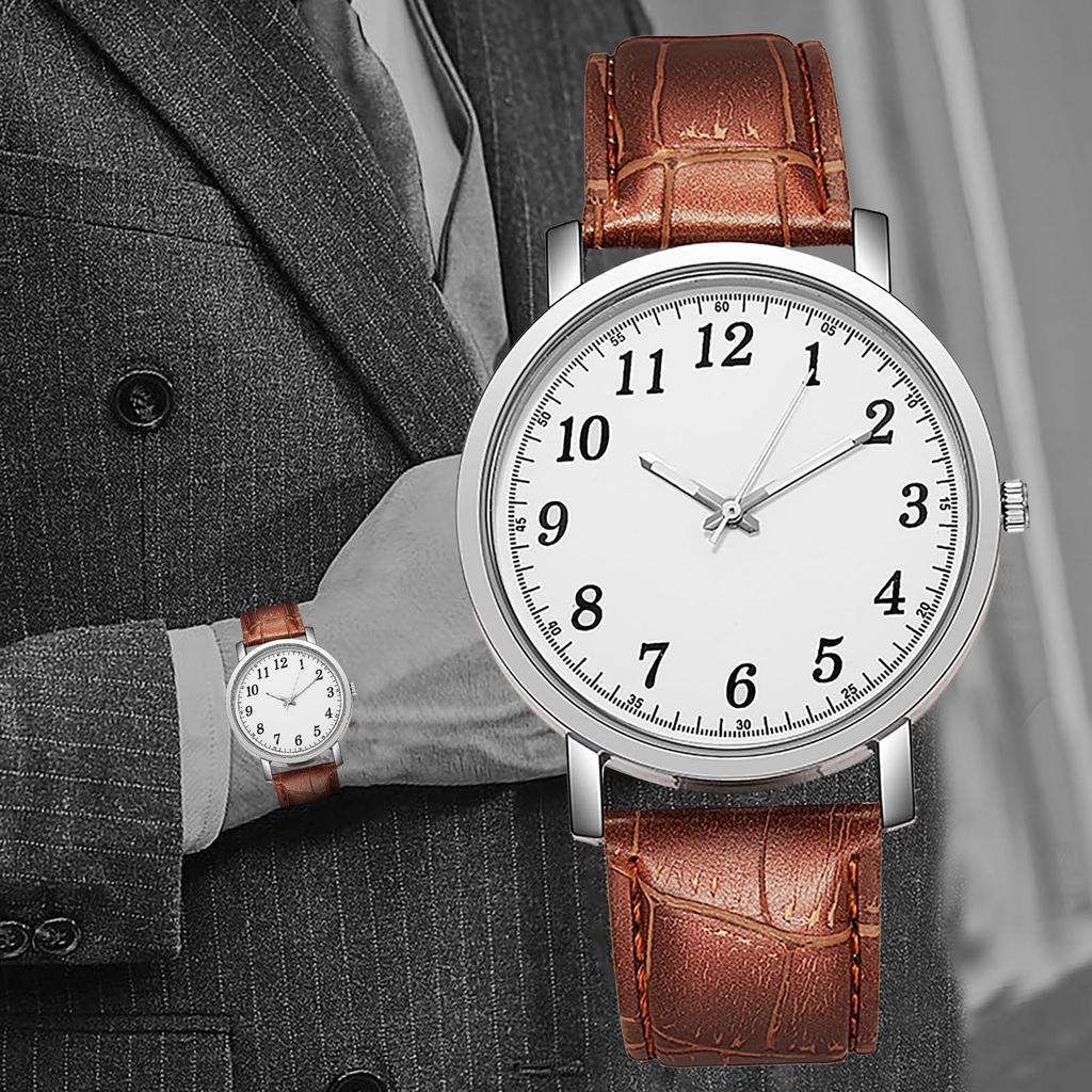 Мужские модные дизайнерские кожаные часы, цифровые кварцевые темпераментные мужские часы, подарок