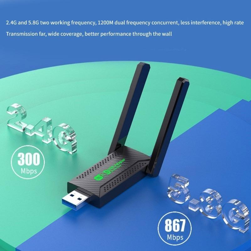 Fast Speed USB  WiFi Adapter, 1200Mbps 5G/2.4G Networking Adapter for Desktop Laptop PC