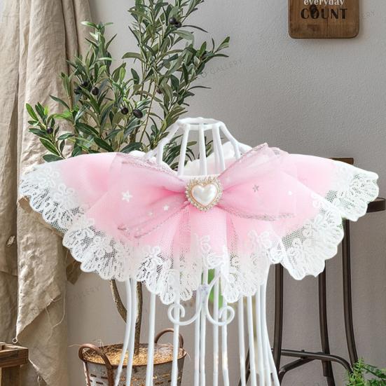 Cat Lace Collar Faux Pearl Decoration Soft Comfortable Pet Cat Dog Bowknot Saliva Towel Daily Collocation