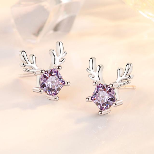 Новые женские серьги из стерлингового серебра 925 пробы с маленькими рогами оленя, пятиконечная звезда, пара сережек-гвоздиков в виде лося, ювелирный подарок