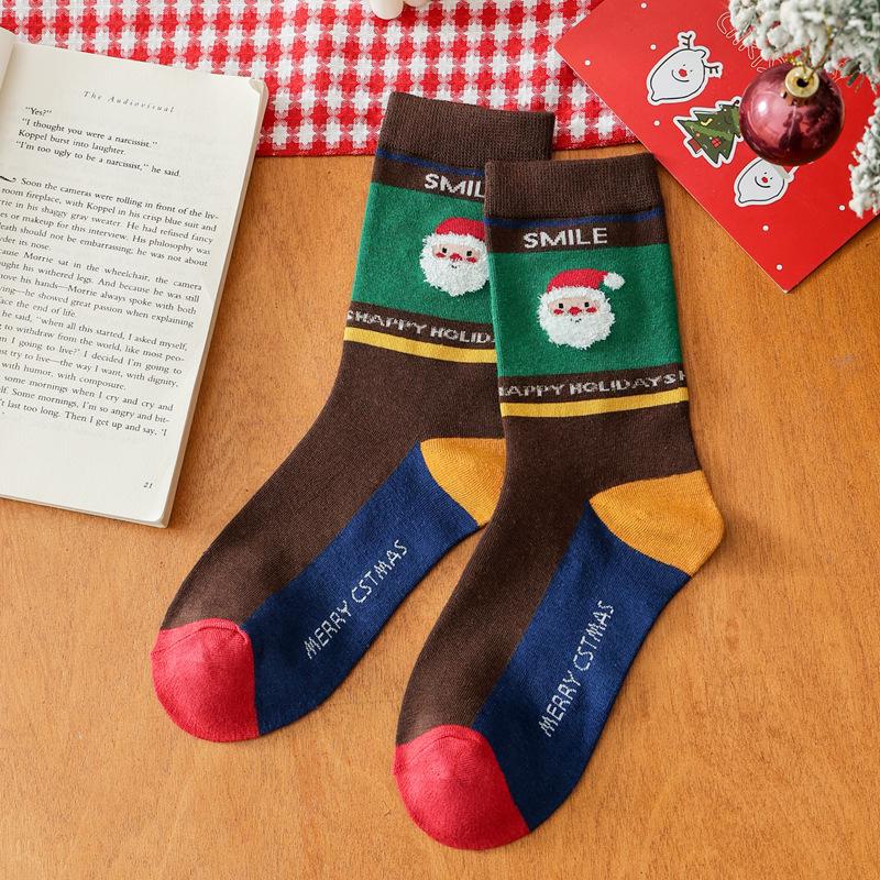 European & American Christmas Cartoon Santa Socks - Unisex Autumn/Winter Mid-Tube Cotton In Red