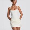 Новая женская одежда Французский сексуальный стиль Квадратный вырез Без рукавов Облегающее бедра На бретельках На талии Короткое платье