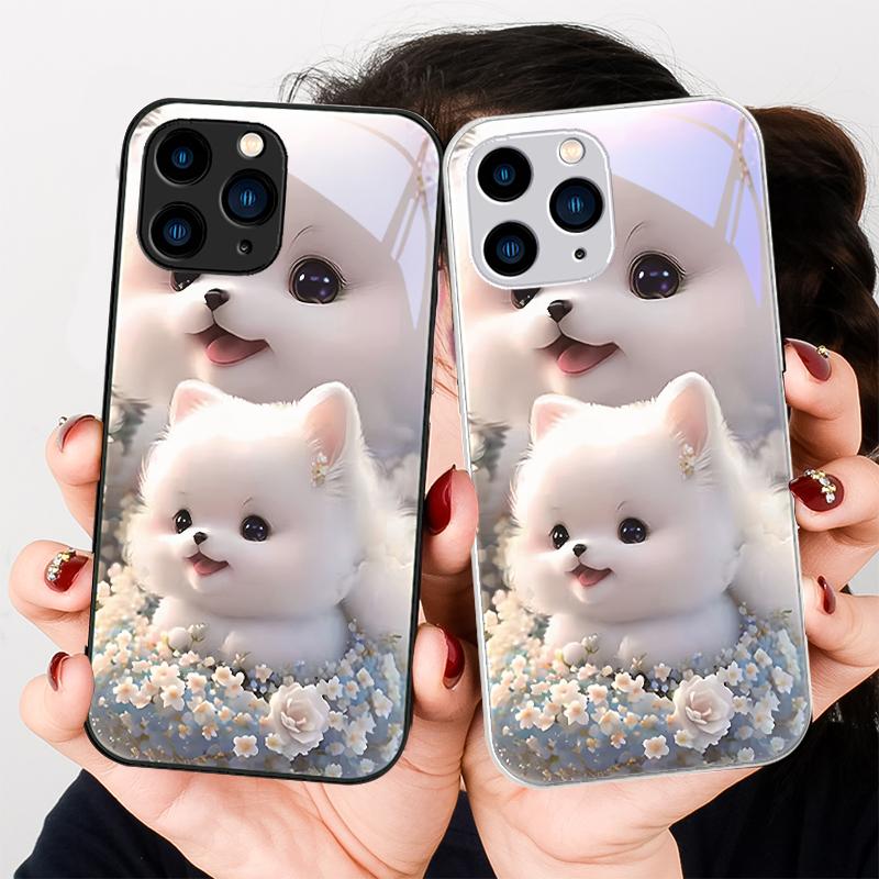 Милый питомец Милый щенок Собака Фиолетовый Для Iphone 16 Plus 15 14 13 12 Mini 11 Pro Max X XS XR 7 8 Plus 2022 Закаленное стекло Чехол для телефона