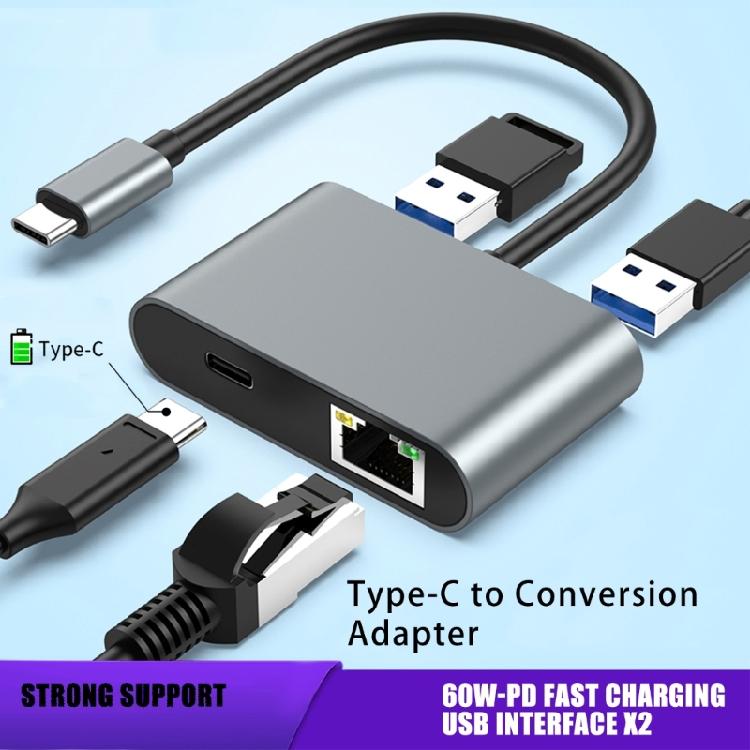Легкий Ethernet-конвертер USB C в RJ45-адаптер с гигабитной скоростью и двойным USB-портом, широкое применение, зарядка PD60W