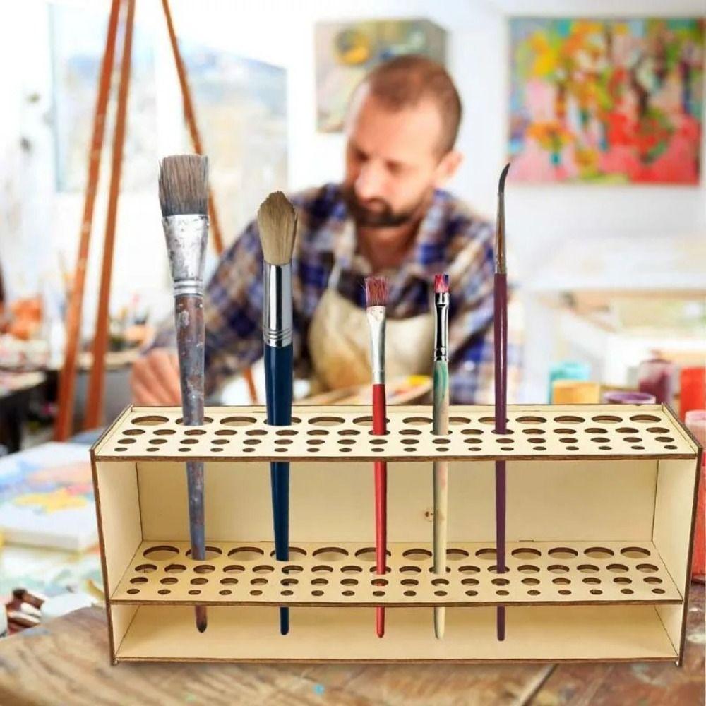 Подставка для акварельных кистей из дерева, 67 отверстий, органайзер для стола, держатель для кистей из натуральной краски, художественные принадлежности