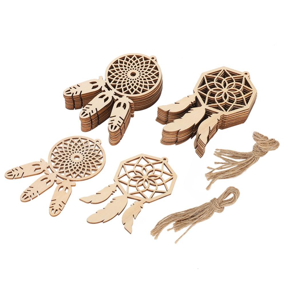 20pcs Wood Wooden Dreamcatchers Wooden Pendant Unfinished Wood Hanging Ornaments String Decor Dream Catcher Kits Boho Bedroom
