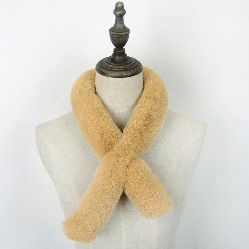 New Imitation Rex Rabbit Fur Scarf Korean Version Thin Strips Versatile Fur Scarf Small Cross Plush Long Narrow Collar Thickened for Women