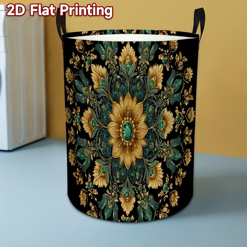 1pc, 2D Flat Printing Laundry Basket, Adorned with Gorgeous Floral Gemstone Pattern, Suitable for Washing, Clothing Storage Basket, Bedding And Bathro