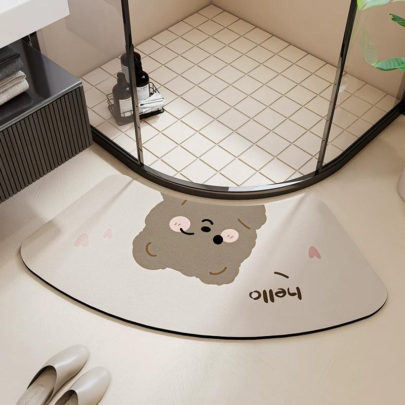 Curved Bathroom Floor Mat, Fan-Shaped Diatomaceous Earth Absorbent Foot Mat, Toilet Shower Room Entrance Arc-Shaped Non-Slip Mat