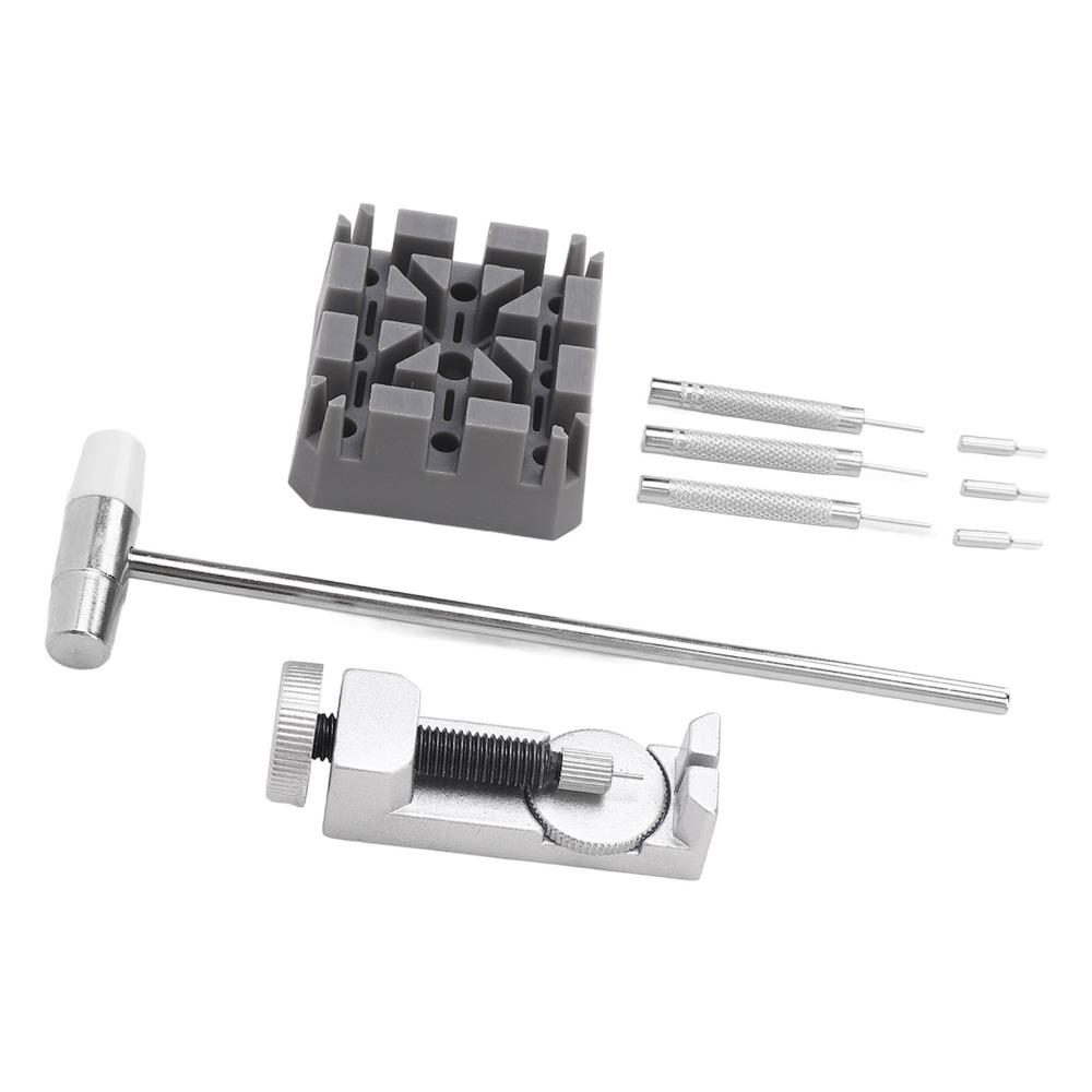9Pcs Silver Watch Movement Holder Stand Mini Hammer & Punch Pin Set Watch Link Pin Removal