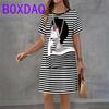 Classic Retro Striped Print Women Dresses Summer 2025 Casual Fashion Dress Short Sleeve O-Neck Loose A-Line Dress Women Sundress