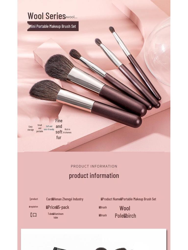 Portable Mini Animal Hair Makeup Brush Set - Soft Brushes for Eyeshadow, Powder, and Blush - Perfect for Beginners