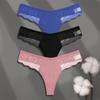 FINETOO 3 шт. Женское хлопковое нижнее белье, кружевные стринги, сексуальные однотонные трусики-бикини с низкой талией, дышащее женское нижнее белье-стринги