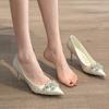 Французские туфли на высоком каблуке женские 2025 новые белые свадебные туфли со стразами для невесты темпераментные светские туфли с открытым носком женские