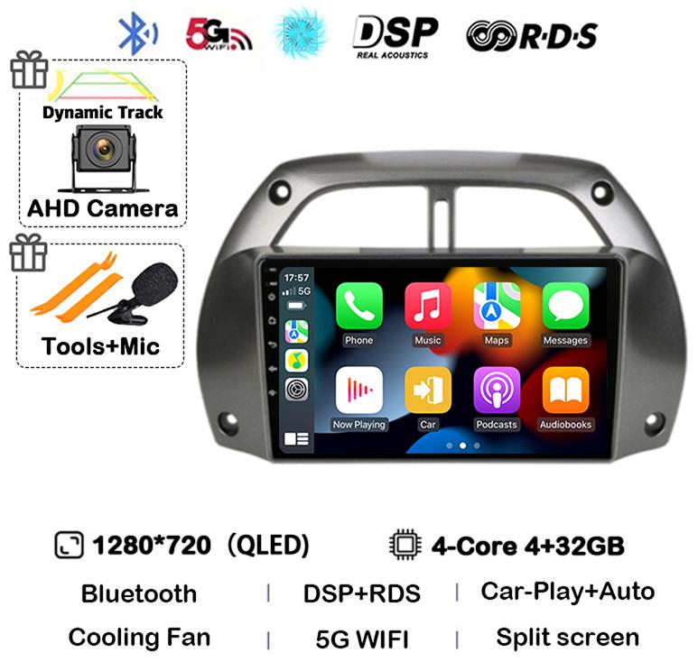 Автомагнитола Android14 Carplay для Toyota RAV4 Rav 4 2001 2002 2003 2004 2005 2006 Мультимедийный GPS-плеер Стерео 2din Головное устройство DSP